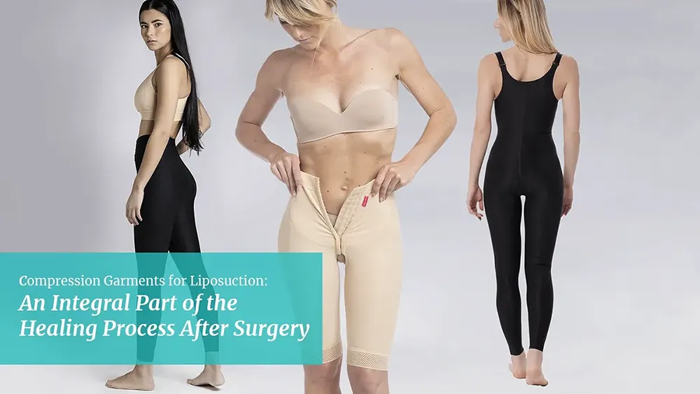 Compression-Garments-for-Liposuction-blog-image-01.webp Hero image showing page title and 3 female wearing liposuction garments.