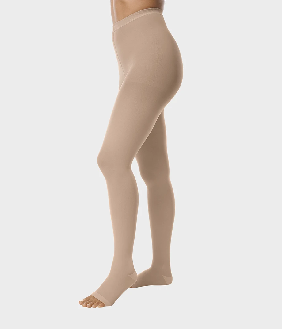 Juzo basic compression pantyhose AT beige color with open toe finish