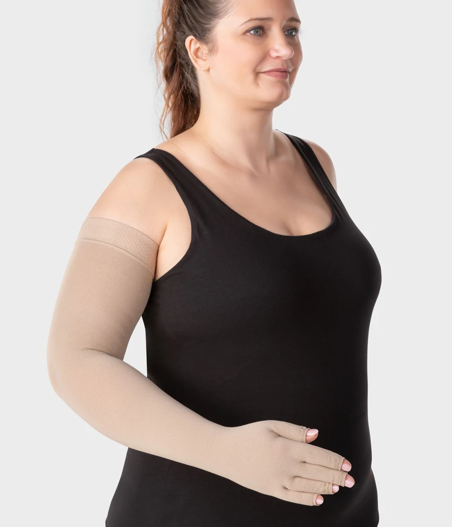 Lymphedema Compression Arm Sleeve with Glove | Full Arm Support Sleeve with Knitted-on Hand Portion  2