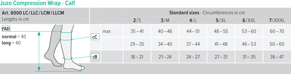 Juzo Compression Wrap - Calf size chart - Juzo