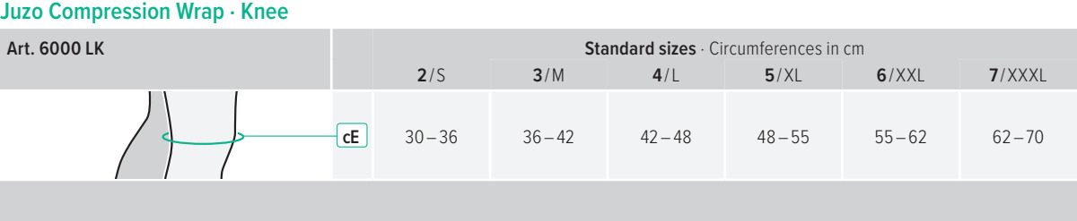 Juzo Compression Wrap - Knee size chart - Juzo