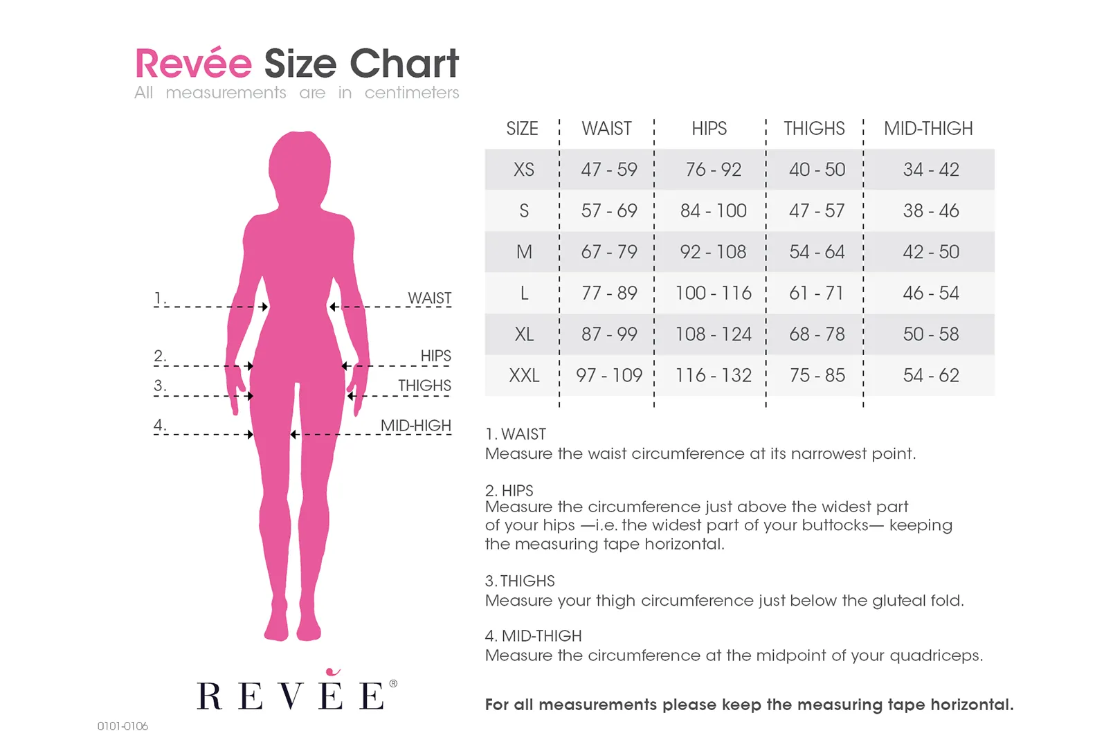 جدول مقاسات ملبس الضغط من أسفل الصدر حتى ما دون الركبة لشفط الدهون - Revee