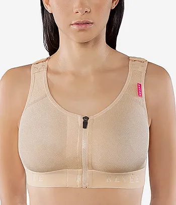 Front view of beige Elodie bra stage 2 after surgery