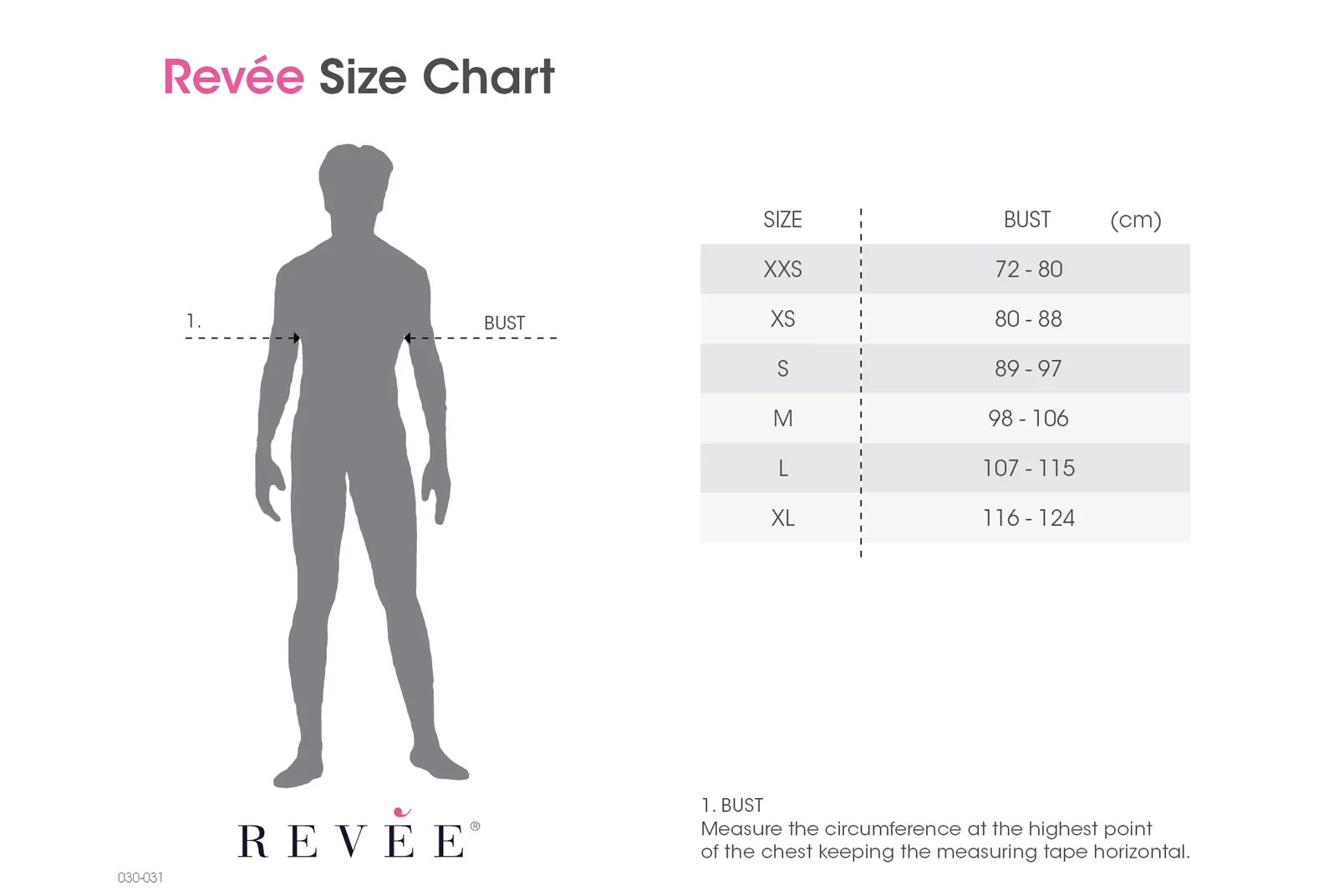 Compression Vest for Gynecomastia & Liposuction for Men size chart - Revee