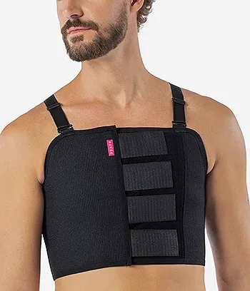 front view of a male model wearing a chest binder for Cardio Thoracic