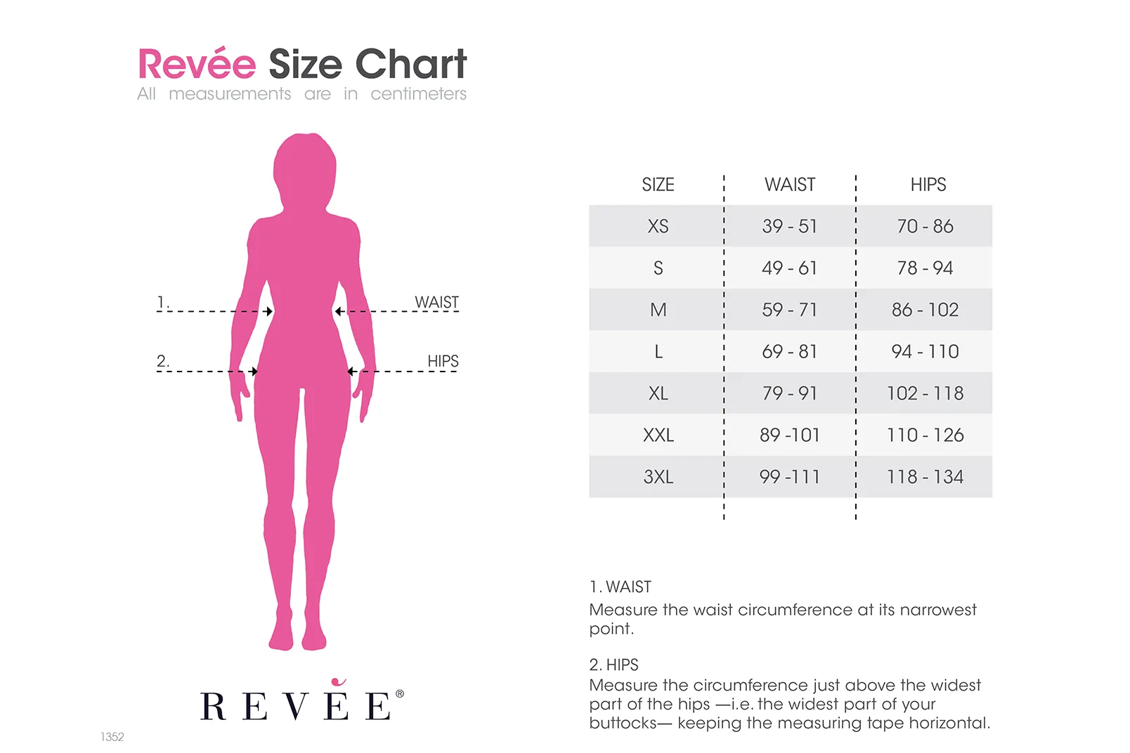 جدول مقاسات ملبس الضغط للبطن والظهر لتجميل البطن وشفط الدهون - Revee