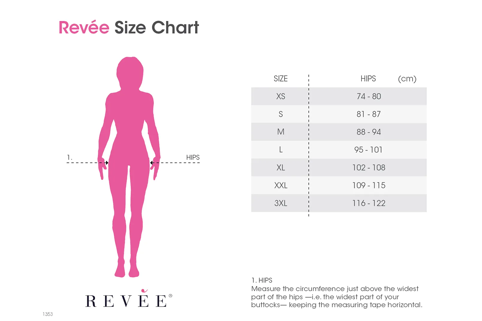 Postoperative Abdominal C-Section Compression Garment size chart - Revee