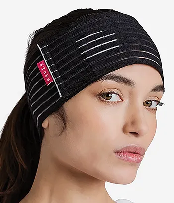 front-left view of a facial compression band over the head